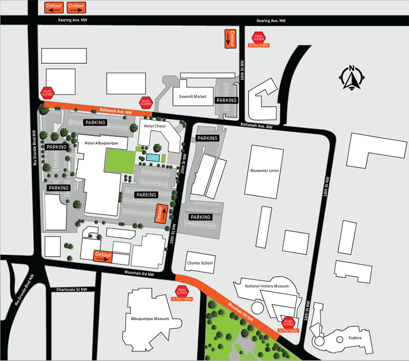 Map of Sawmill district of current construction phase with Bellamah closed