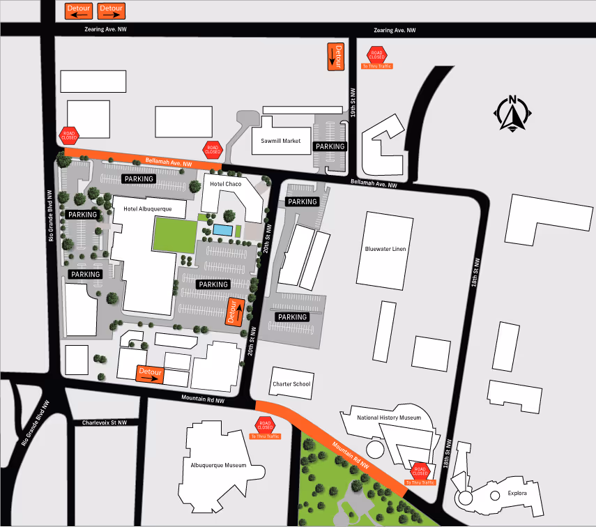 Map of Sawmill district of current construction phase with Bellamah closed