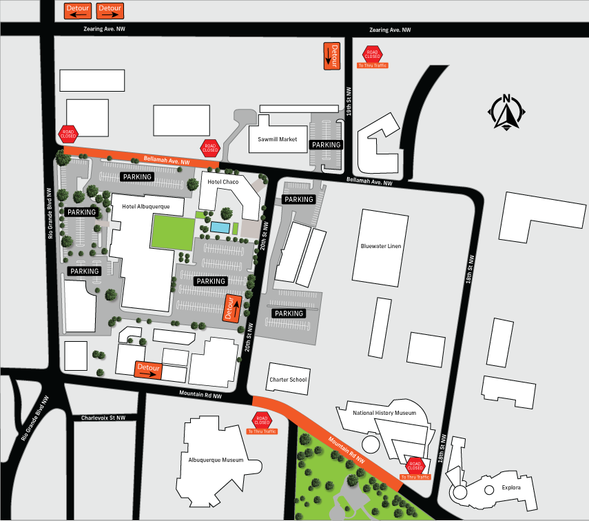 Map of Sawmill district of current construction phase with Bellamah closed