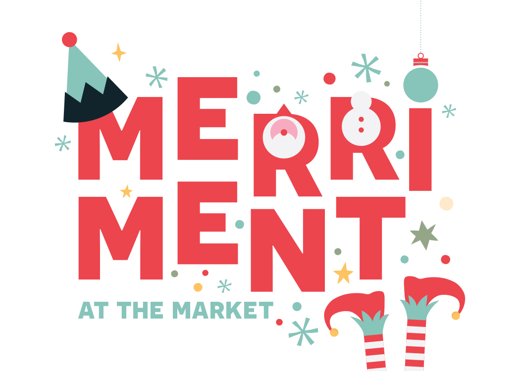 Graphic with words Merriment at the market