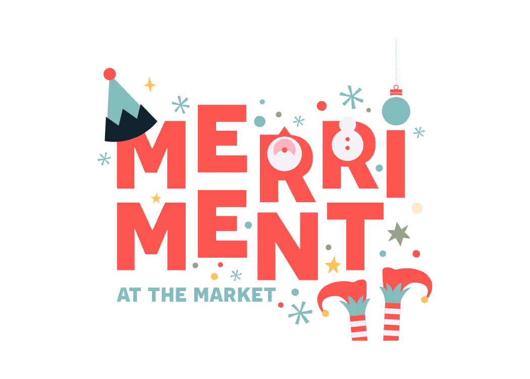 Graphic with words spirits Merriment at the market