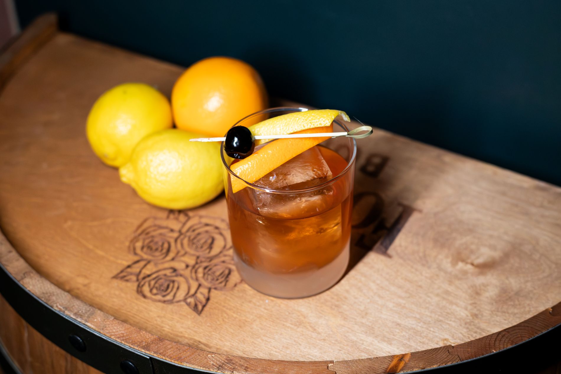 old fashioned cocktail with orange twist