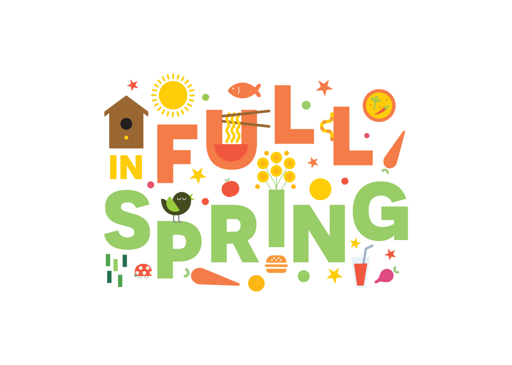Graphic that says In Full Spring with little food item images throughout