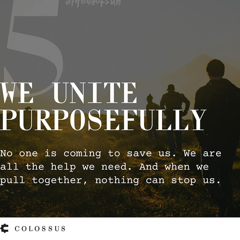 Instagram post: Brand value 5, We unite purposefully