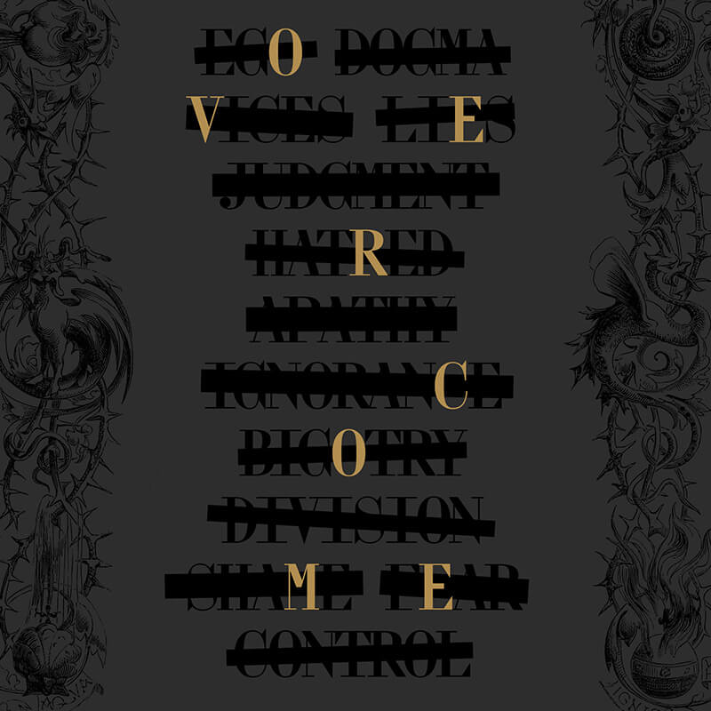 Instagram post: Detail of "Overcome" black long-sleeve t-shirt