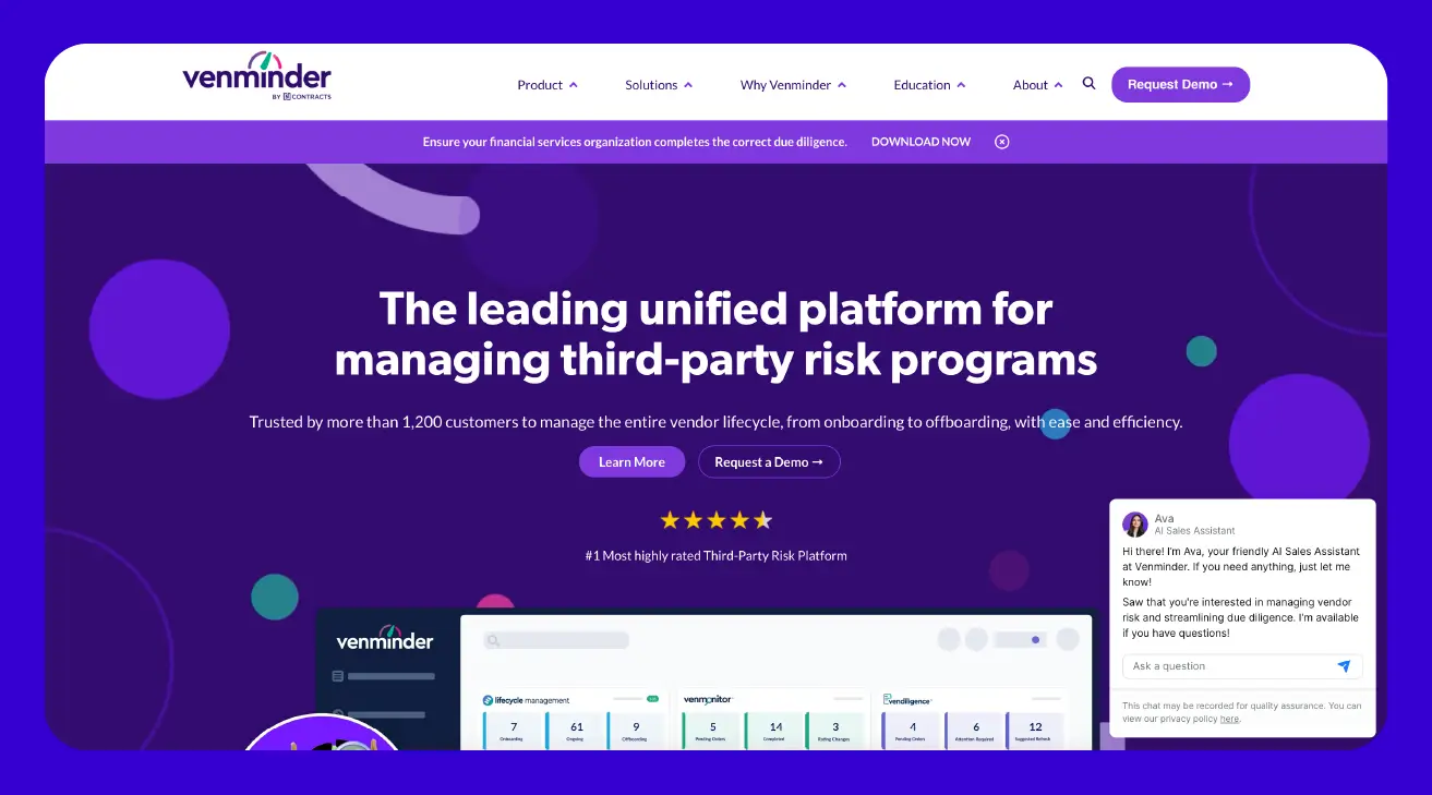 Screenshot of Venminder website