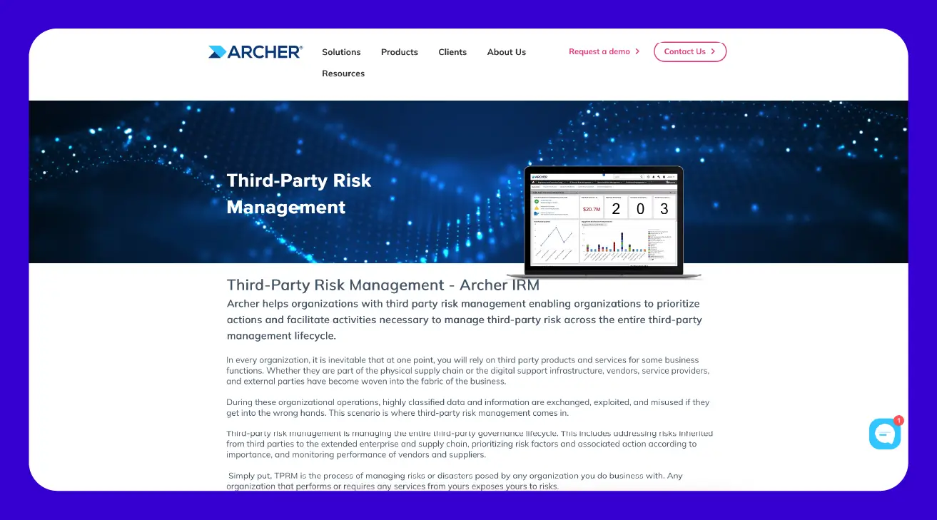 Screenshot of Archer website