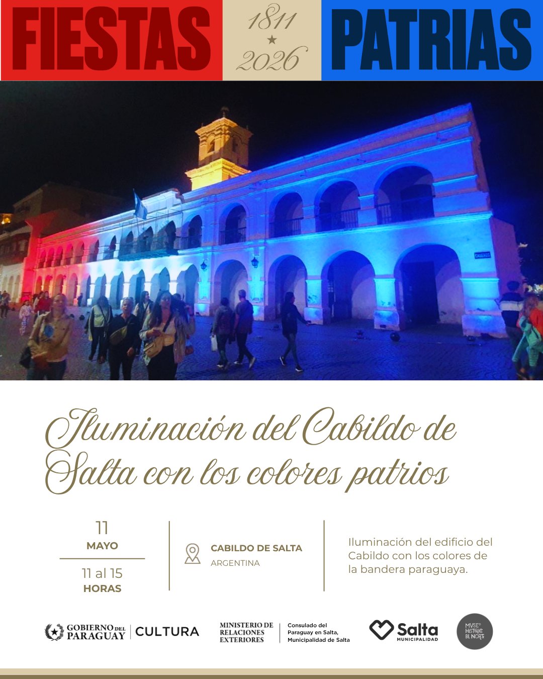 Iluminación del Cabildo de Salta con los colores patrios