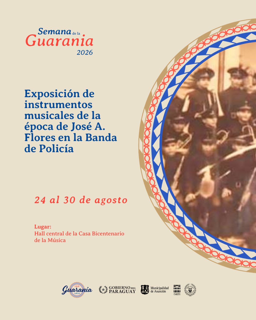 Exposición de instrumentos musicales de la época de José A. Flores en la Banda de Policía