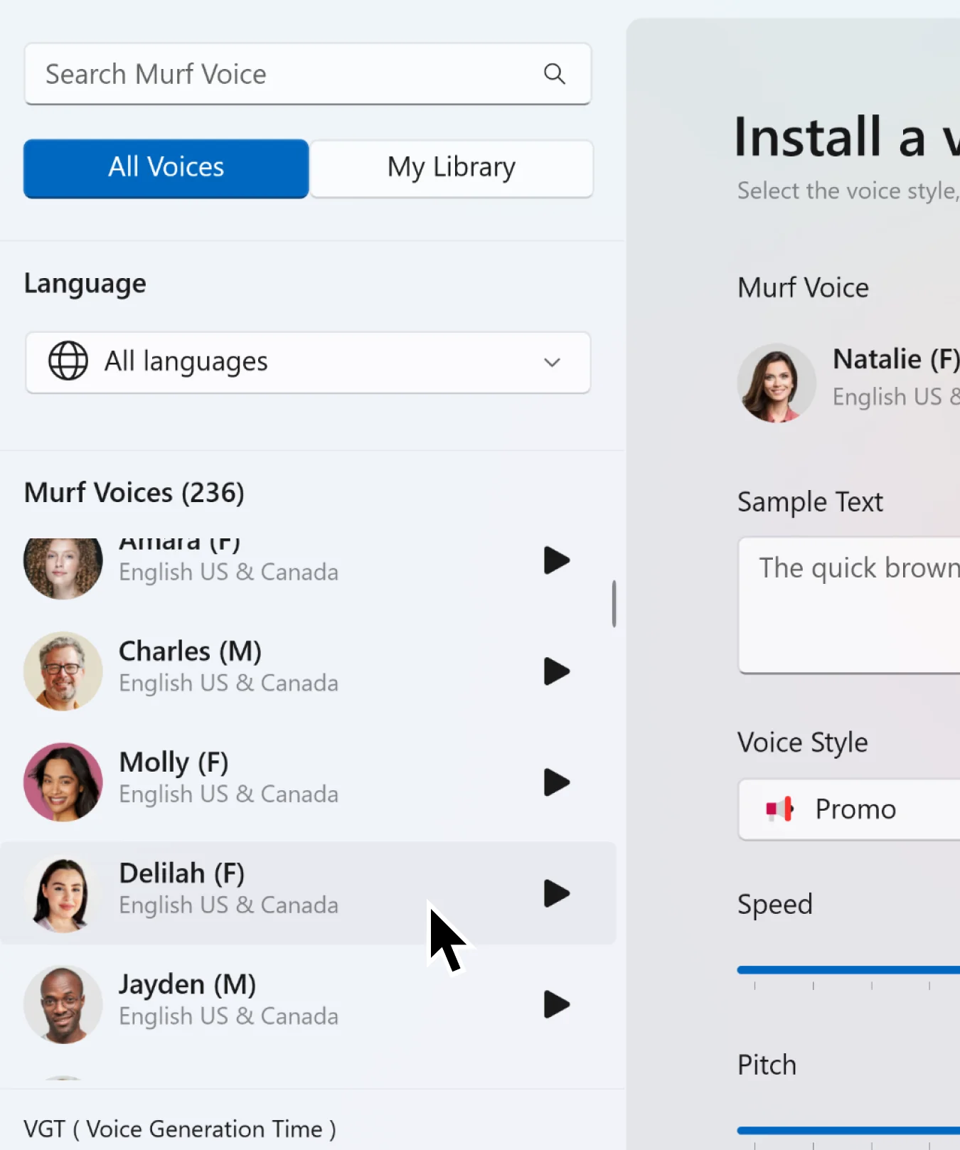 Choose voices from a range of languages to install