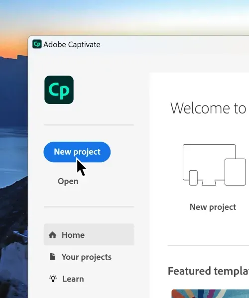 Open Adobe Captivate and create/select project