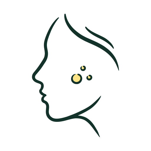 Visage de profil au trait, marqué de trois petits boutons