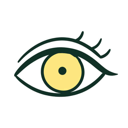 Œil ouvert dessiné au trait, iris jaune