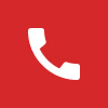 White phone icon on a red background.