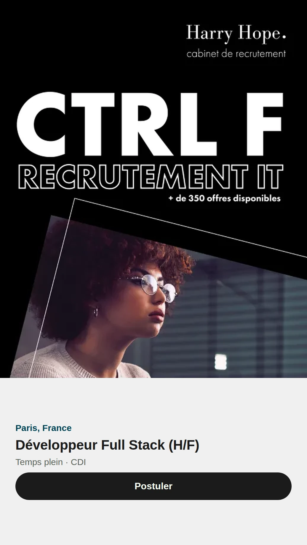 Exemple de publicité pour le recrutement en format story