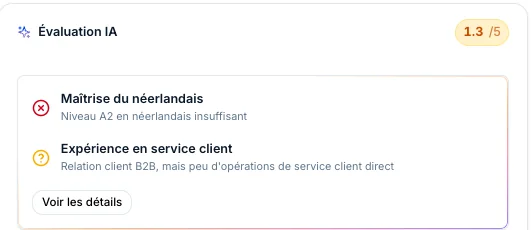 Erklärte Bewertung des Match-Agents in der Bewerberakte, vor dem Versand an Flatchr