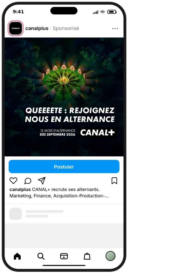 Publicité CANAL+ dans le fil Instagram