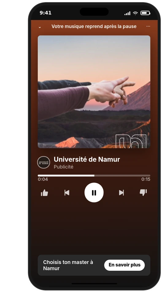 Annonce audio Université de Namur sur Spotify