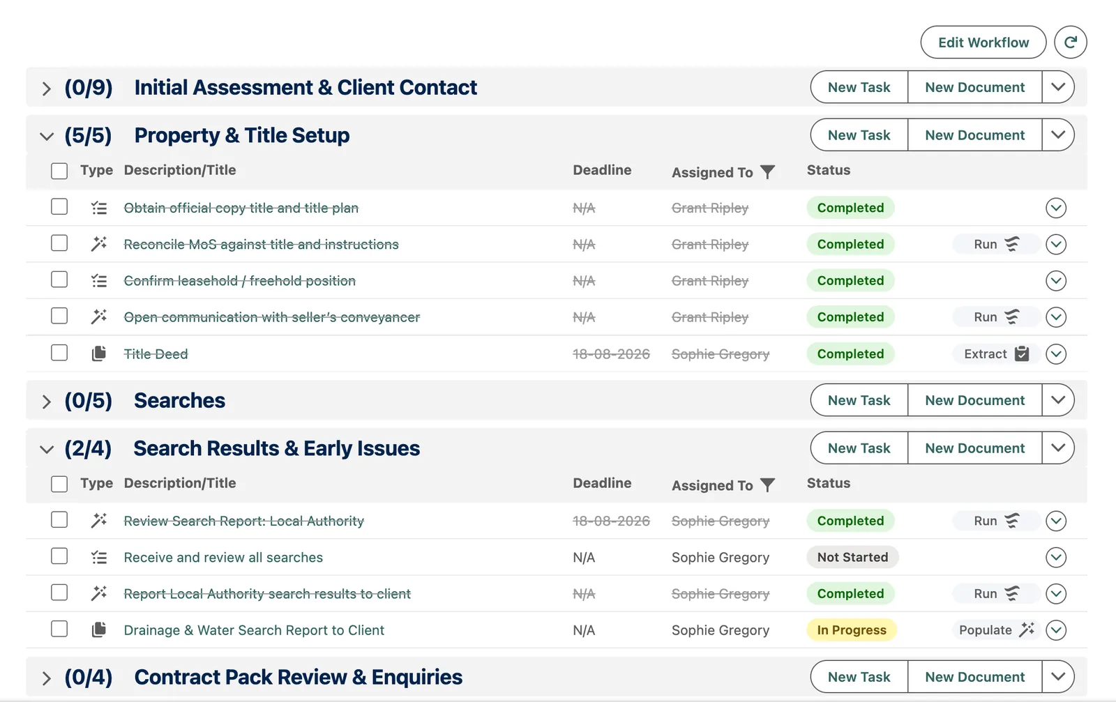 Matterbee matter workflow with title deed extraction step