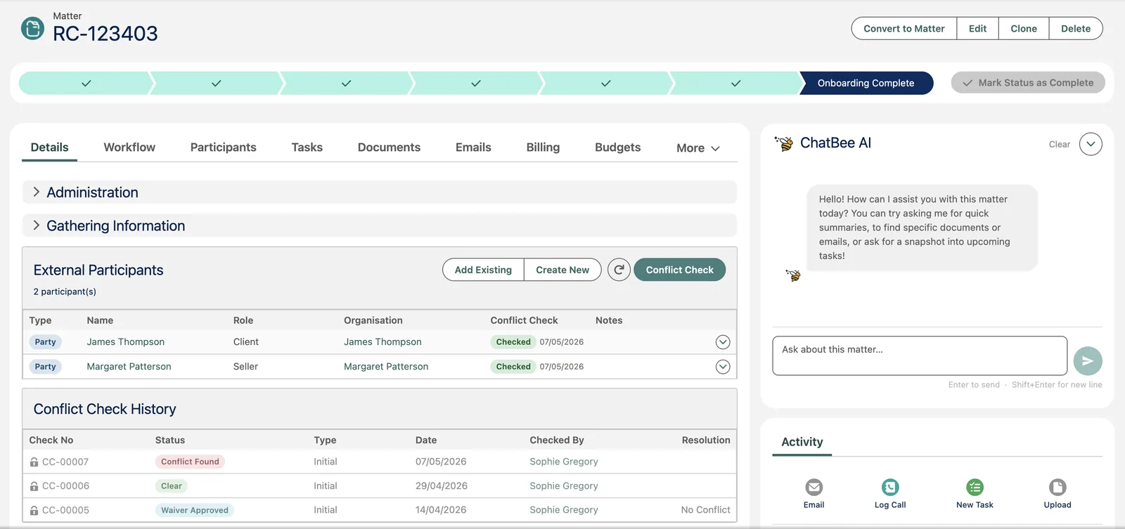 Matterbee client onboarding screen