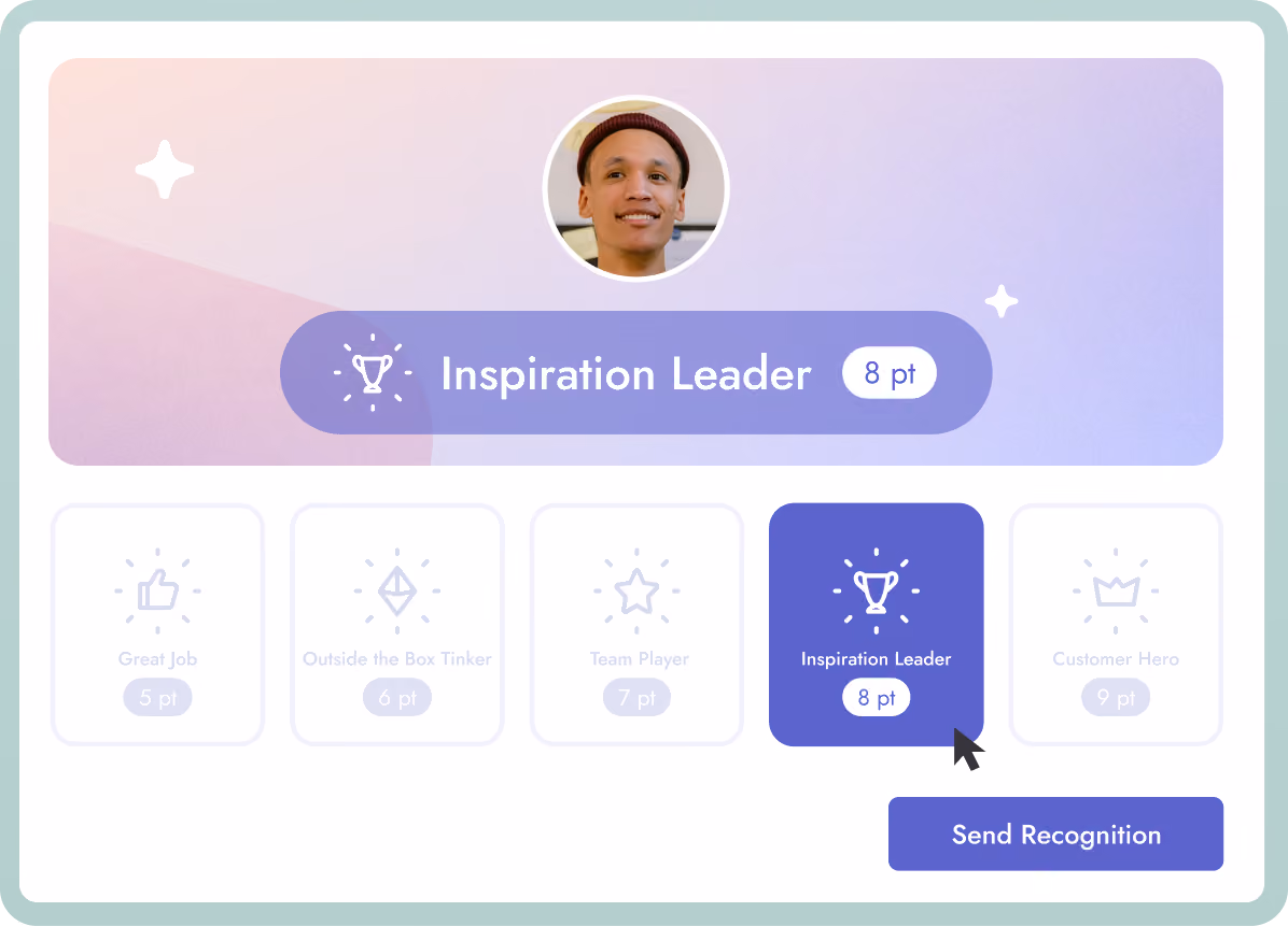 Customizable recognition badges in Teamflect's employee recognition system