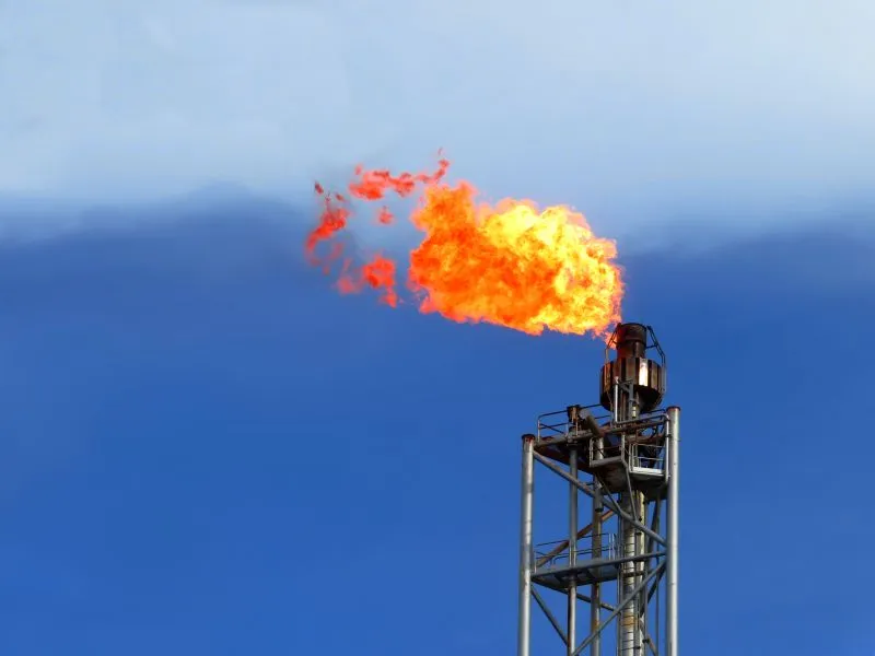 A burning flame in a natural gas facility