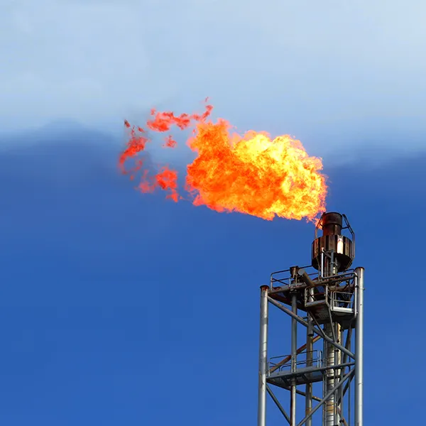 A flame burning in a natural gas facility