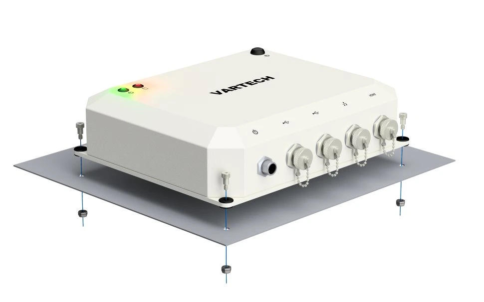 A rendering of VarTech's ToughCube small form factor computer with a shock mount