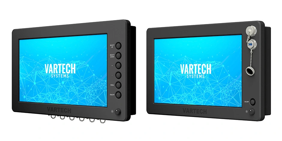 A pair of a 15.6" All-Weather computer and monitor by VarTech Systems, built weatherproof with NEMA 6 and IP67/IP68 protection
