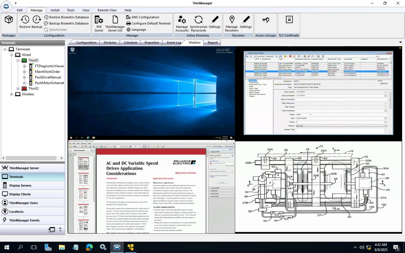 A screenshot of ThinManager® software for an industrial application