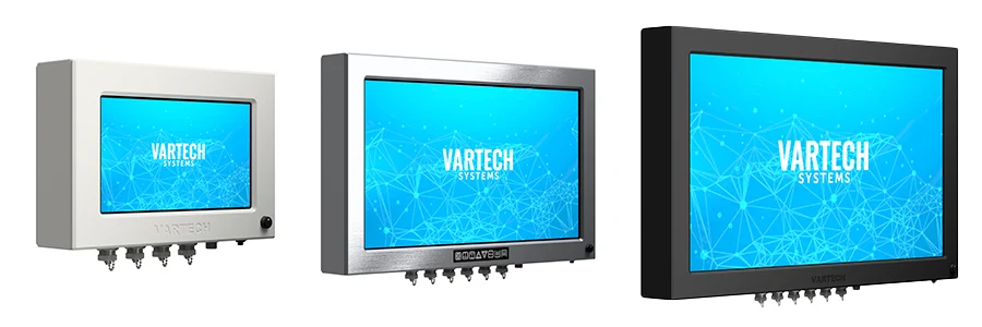 A compilation image of an 11.6" ToughStation computer, a 24" ToughStation monitor, and a 32" ToughStation computer