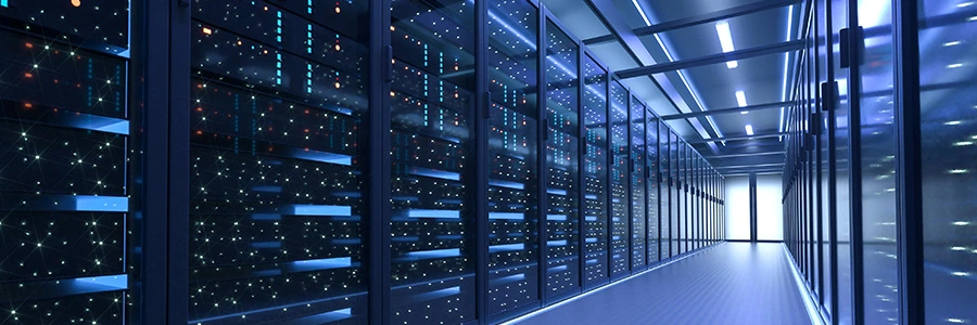 A computer server room representing cloud computing