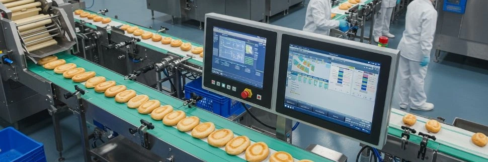 A production line in a food processing facility