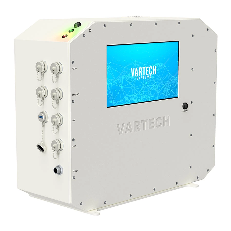 A front rendering of VarTech Systems' Bolt (Ai) industrial edge AI computer, built weatherproof with IP67 protection