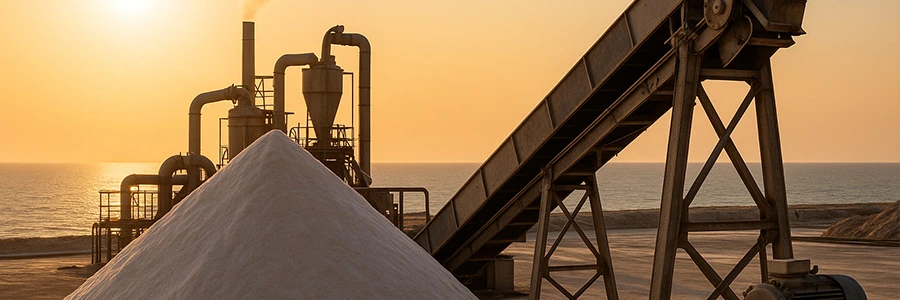 A depiction of a mining facility in a desert environment