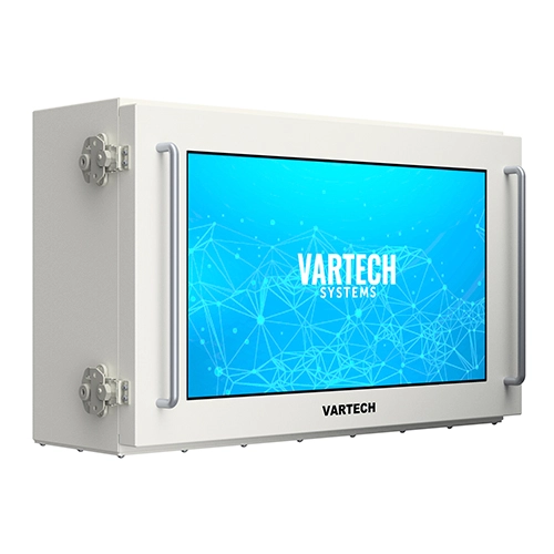 A rendering of VarTech's ToughStation fully sealed HMI workstation with a panel style