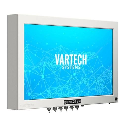 A rendering of VarTech Systems' 32" stainless steel ToughStation fully sealed industrial monitor