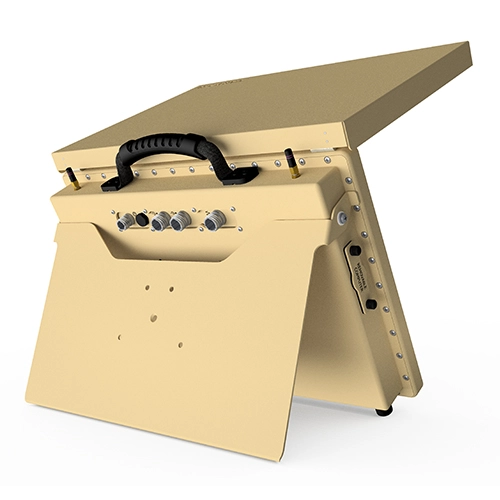 A back rendering of a FieldStation MIL-STD portable computer by VarTech Systems, built IP67 for military applications