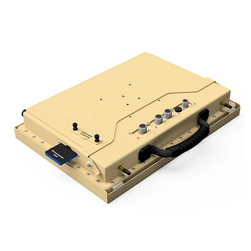 A back rendering of a FieldStation MIL-STD portable computer by VarTech Systems, built IP67 for military applications