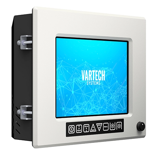 A rendering of a 10.4" DiamondVue industrial monitor by VarTech Systems built to meet NEMA and IP protection standards