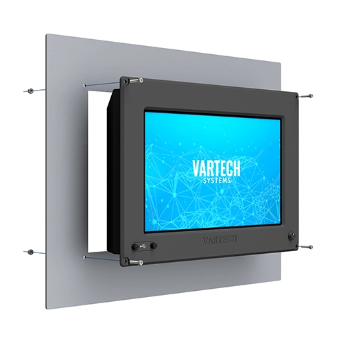 A rendering of VarTech Systems' DiamondVue industrial computer or monitor depicted with a console mounting style