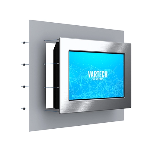A rendering of VarTech Systems' DiamondVue industrial computer or monitor depicted with a panel with studs mounting style