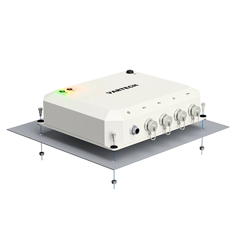 A rendering of VarTech Systems' ToughCube rugged small form factor computer depicted with a shock mounting style