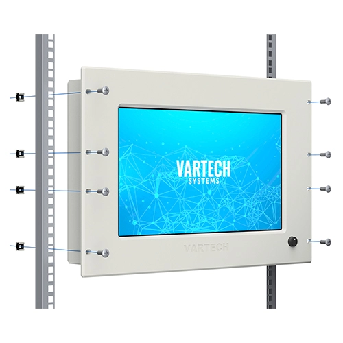 A rendering of VarTech Systems' ToughStation industrial computer or monitor depicted with a rack mount