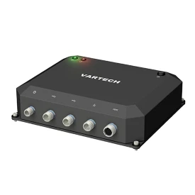 A rendering of VarTech Systems' ToughCube industrial small form factor computer, compact and built to meet IP67 standards
