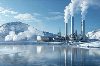 An industrial facility in a winter environment representing VarTech's computers' and monitors' extreme temperature resistance