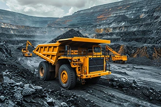 A haul truck in an open pit mine, representing VarTech's rugged computing solutions for the mining industry