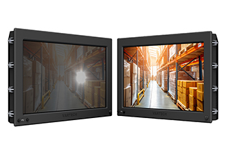 An image of monitors in a bright environment with and without optical bonding