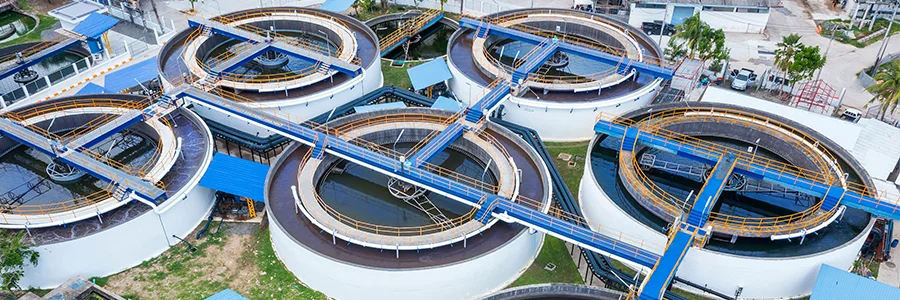 An aerial view of a wastewater treatment plant