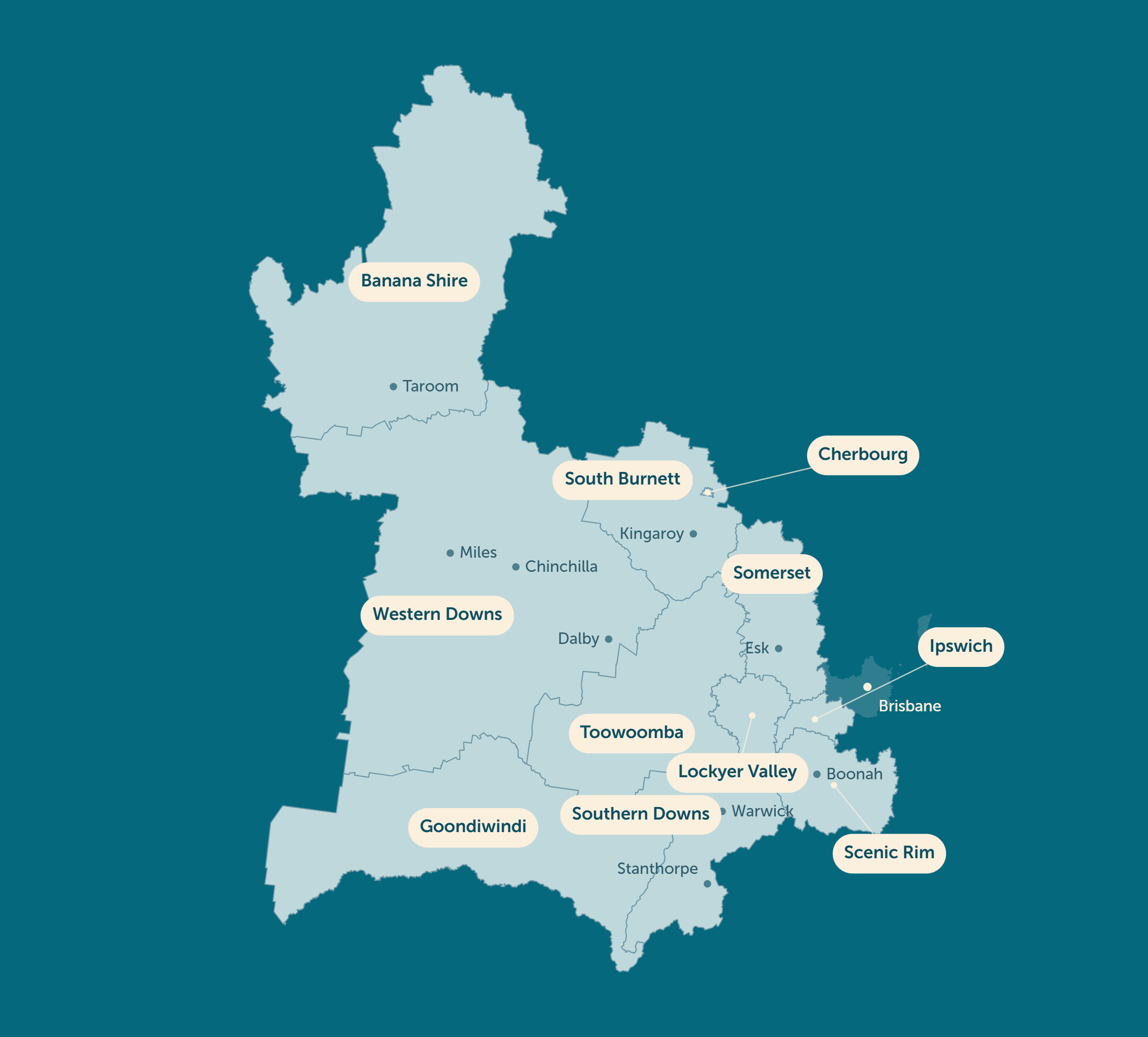 Map of the Darling Downs and West Moreton region